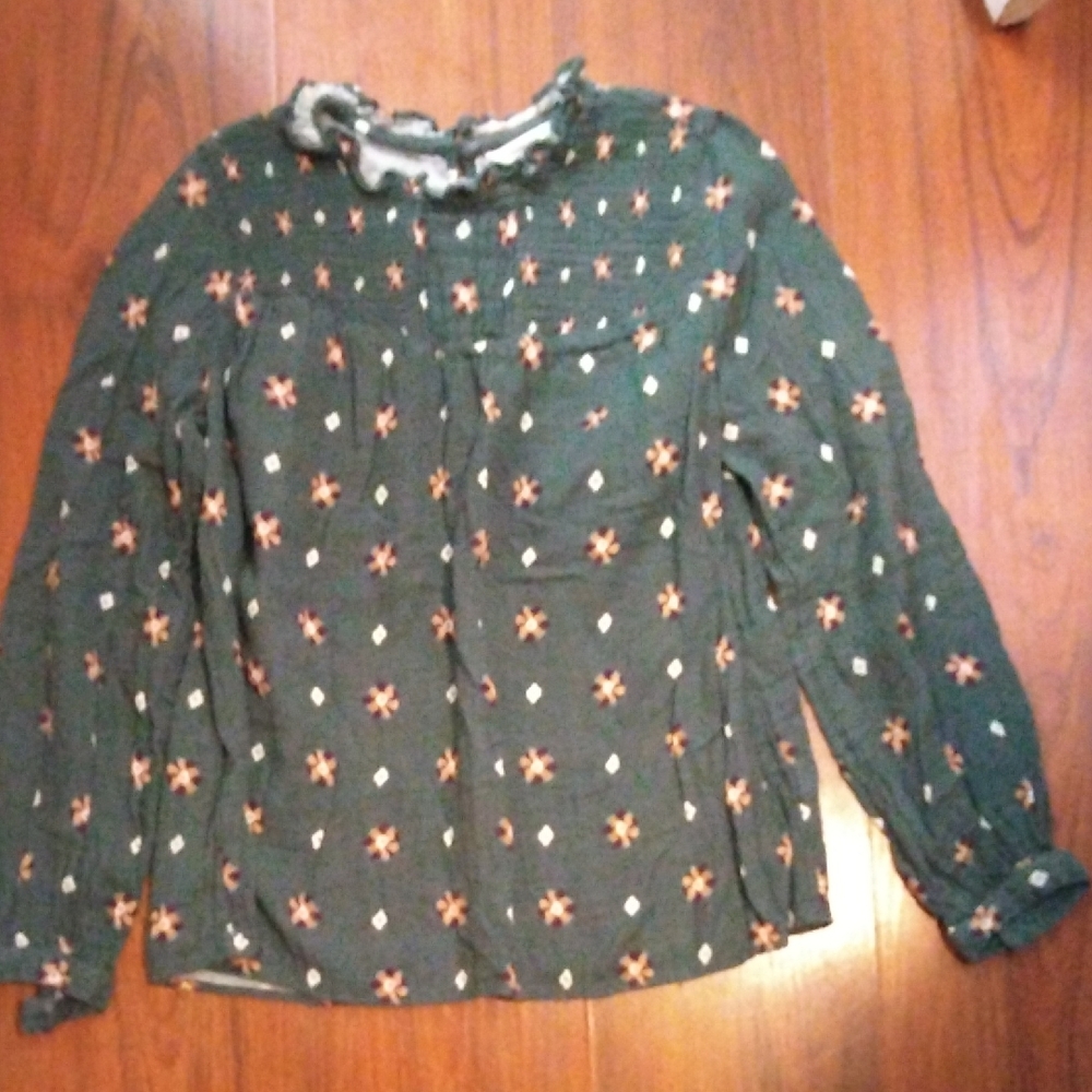 Sonoma Olive Floral Ruffle Blouse